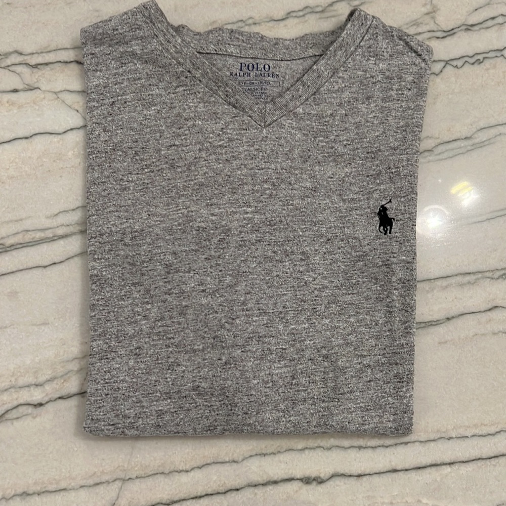 Polo Ralph Lauren Classic Fit V-Neck Grey Heathered Tshirt Size S/P